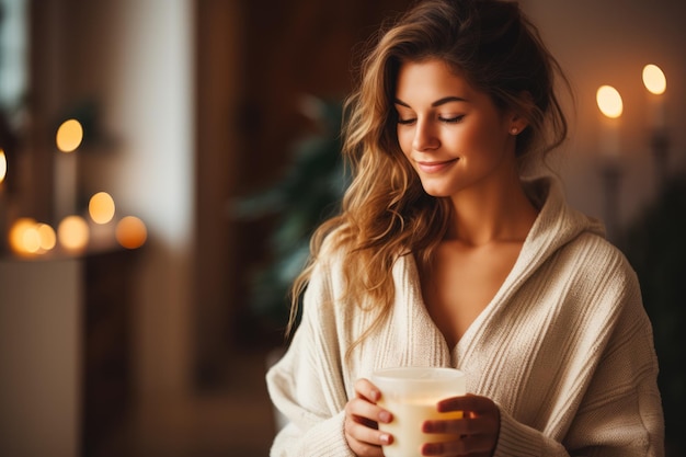 Person enjoying a relaxing spa day in a cozy sweater