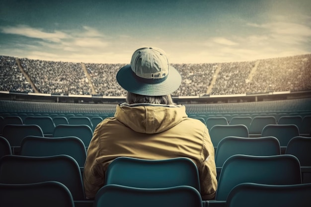 Фото Человек, наслаждающийся видом на стадион со свободного места на трибуне, созданный с помощью генеративного ии