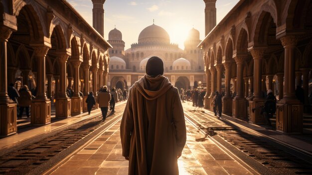A person enter a beautiful mosque