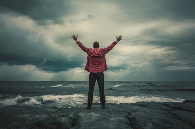 写真 暴風雨に直面する人は混乱とリスクの中で機会を見つけます