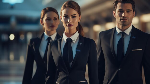 Foto persona in uniforme di assistente di volo