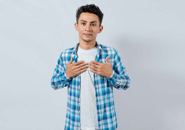 Person gesturing the word HAPPINESS in sign language Interpreter man gesturing the word HAPPINESS in sign language Young man gesturing THANKFUL in sign language