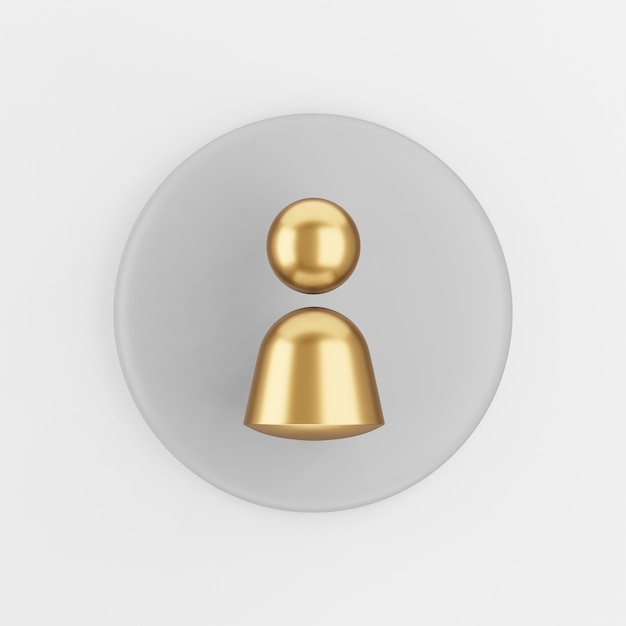 Person golden symbol icon. 3d rendering gray round key button, interface ui ux element.