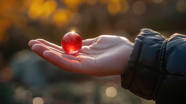 Person grips red marble in hand