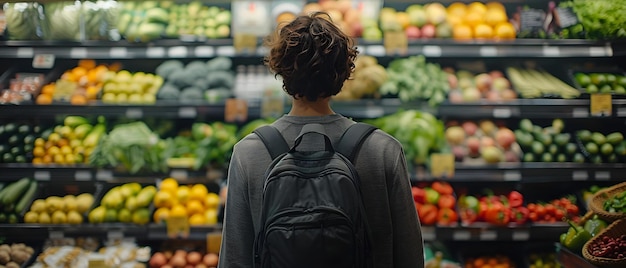 Person at grocery store choosing fresh produce for a balanced diet emphasizing the importance of healthy food choices Concept Healthy Eating Fresh Produce Balanced Diet Grocery Shopping