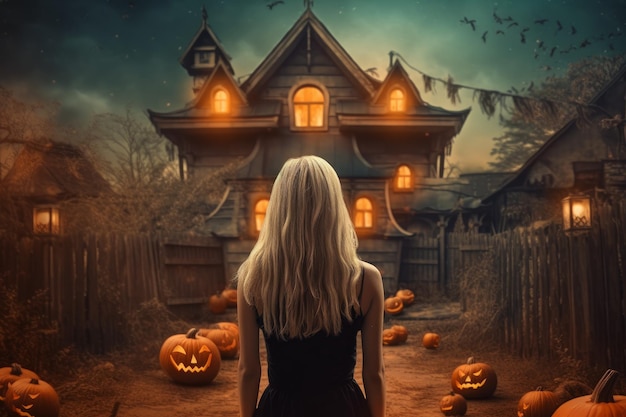 Person halloween house creepy Generate Ai