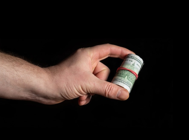 Person hand with dollars in hand isolated