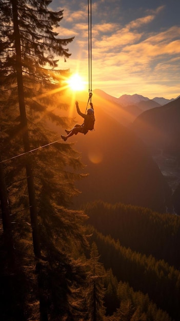 a person hanging from a rope in the air