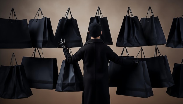 person holding black shopping bags generative ai