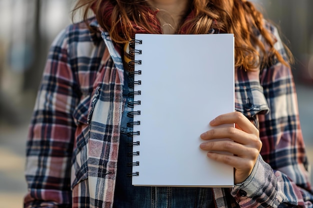 Photo person holding a blank notebook with space for design mockups