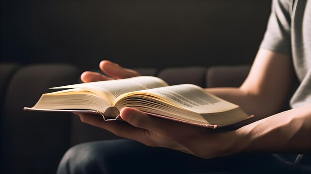 A person holding a book in their hands.