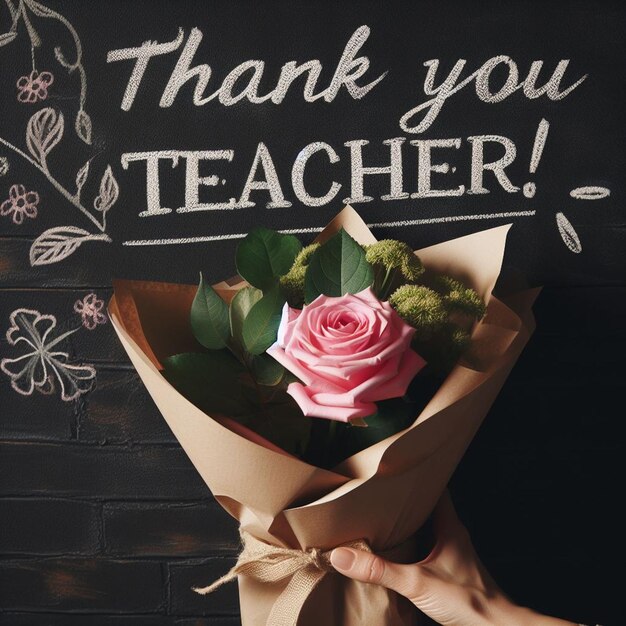 Photo a person holding a bouquet of flowers with the words thank you