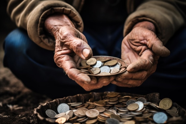 A Person Holding a Bowl Full of Coins