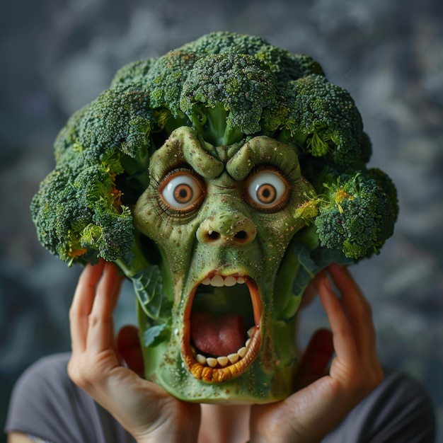 Person Holding Broccoli With Eyes Open