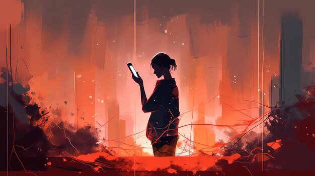 A person holding a broken phone digital art illustration