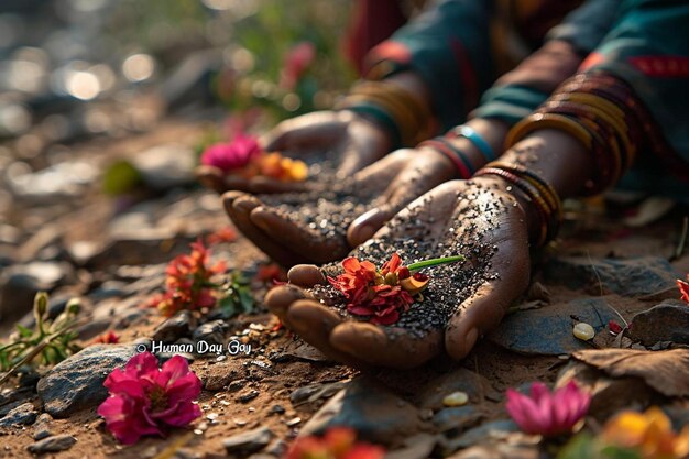 Foto una persona che tiene in mano un mazzo di fiori