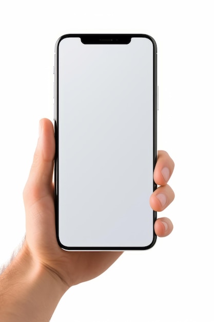 Person holding cell phone in their hand with blank screen Generative AI