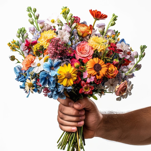 Person Holding Colorful Bouquet of Flowers