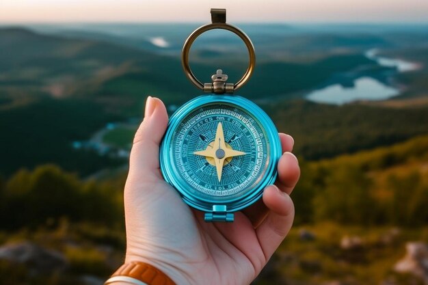 Photo a person holding a compass that has the word compass on it