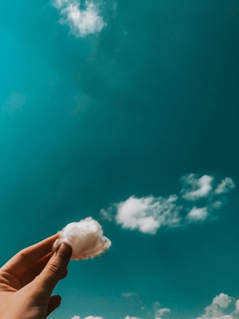 Foto persona che tiene il cotone contro il cielo