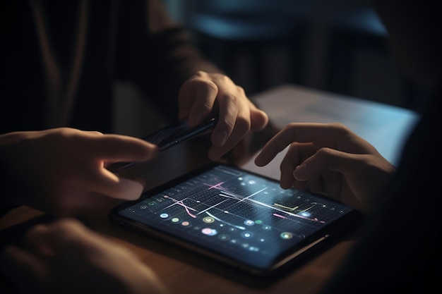 A person holding a credit card and a credit card sits at a table with a tablet.