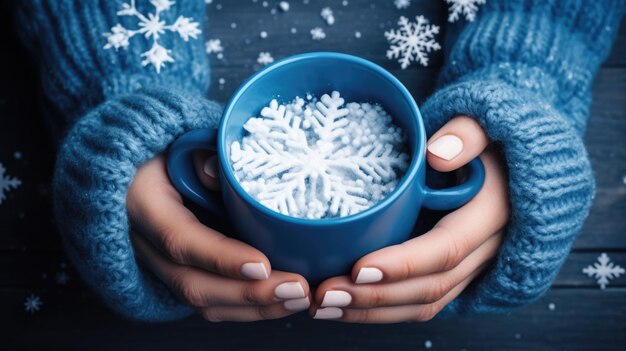 Photo person holding cup of hot chocolate