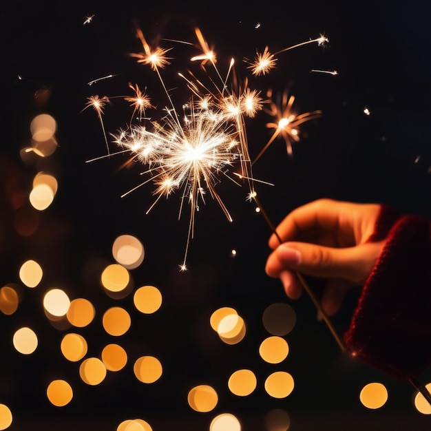 Person holding a festive sparkler new year background