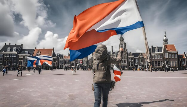 Photo a person holding a flag that says quot the red white and blue quot