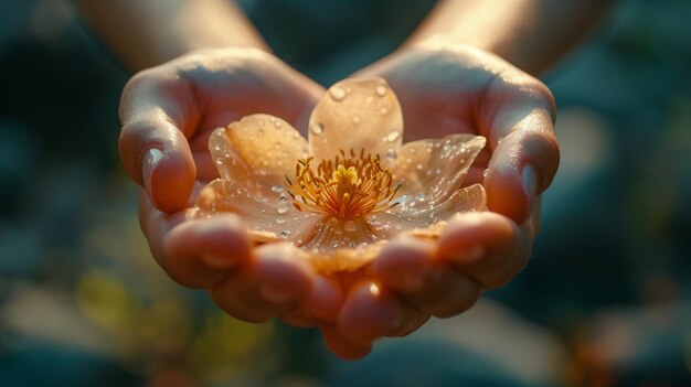 Person Holding Flower in Hands