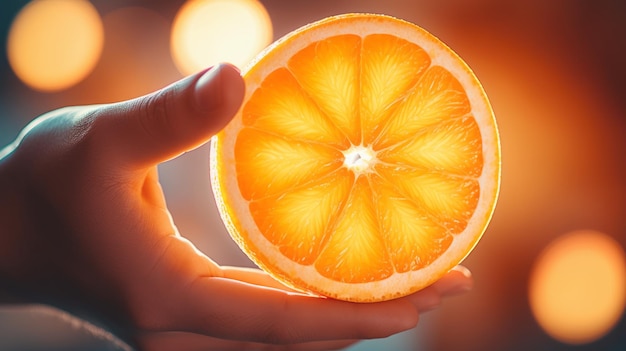 Photo person holding a fresh orange slice