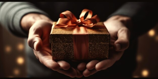 Photo person holding a gift box symbolizing a sign up bonus for christmas