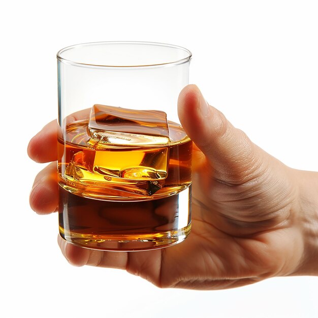 Photo a person holding a glass with whiskey in it