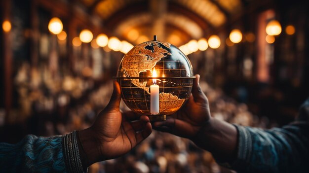 Photo a person holding a globe by hands