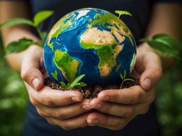 Foto una persona che tiene in mano un globo con il mondo su di esso