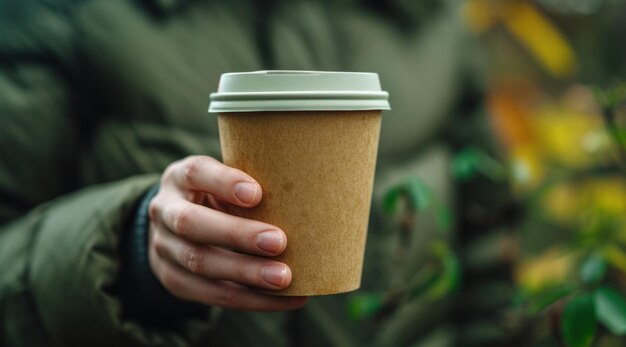 Photo person holding green cup