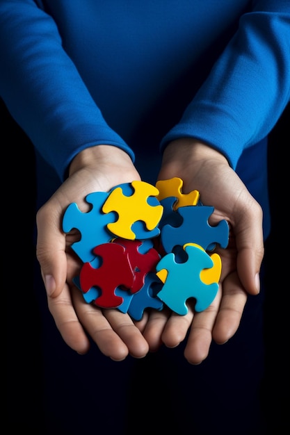 A person holding a group of puzzle pieces in their hands.