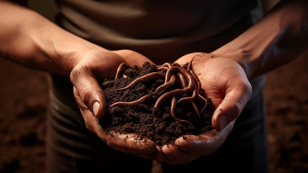 A person holding a handful of dirt in their hands