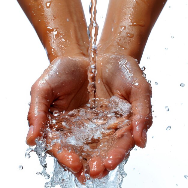 Person Holding Hands Under Stream of Water