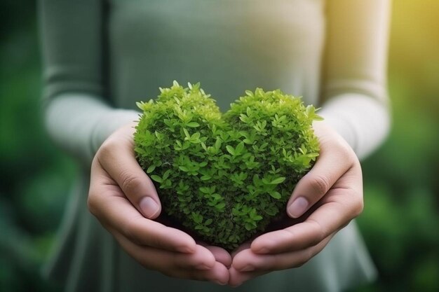 手に心の形の植物を握っている人