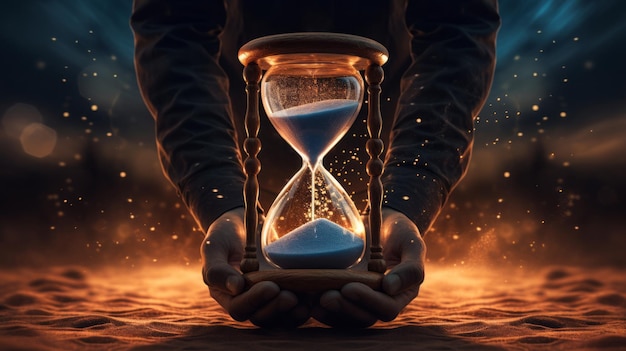 Photo person holding an hourglass