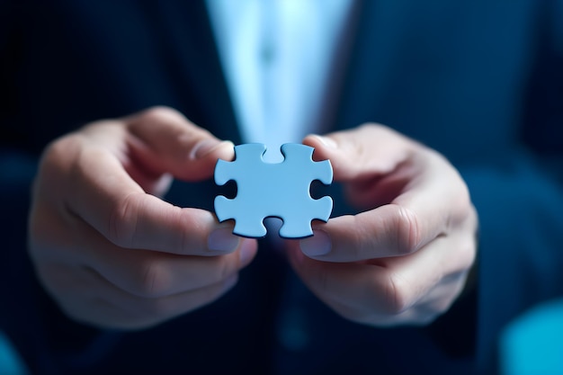 A person holding a jigsaw puzzle piece in their hands