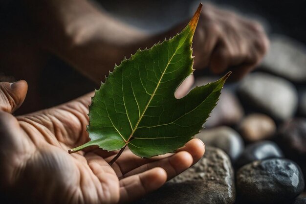 Photo a person holding a leaf that has the word  on it