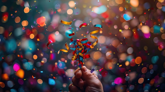 Foto persona che tiene un bastone di confetti liquido in un evento blu elettrico