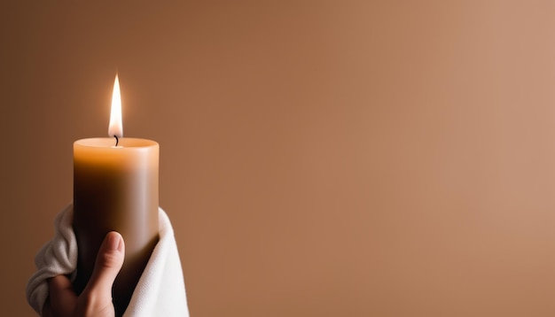 A person holding a lit candle in their hand