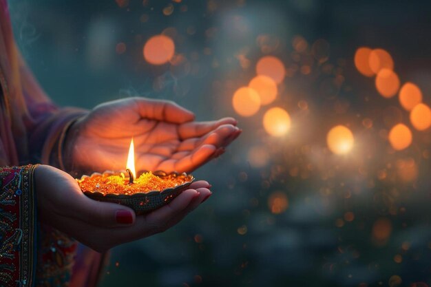Photo a person holding a lit candle in their hands