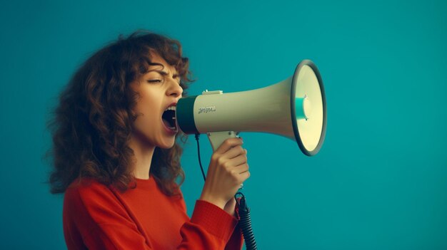 Foto persona che tiene un megaphone con lo sfondo