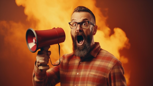 Foto persona che tiene un megaphone con lo sfondo