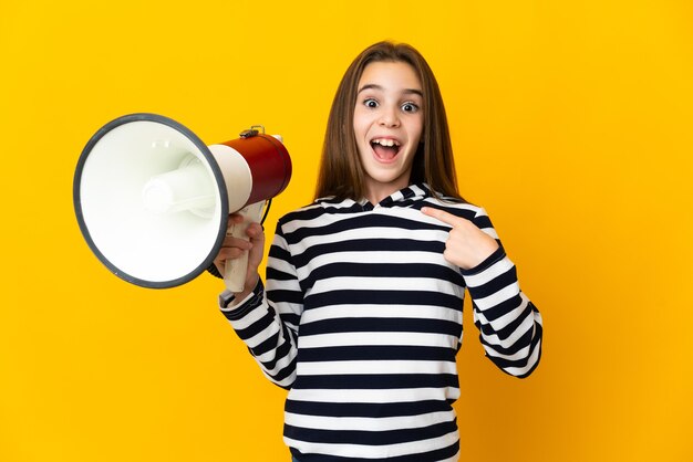 Person holding a megaphone over isolated background