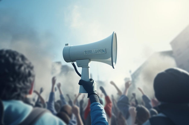 A person holding a megaphone with positive Generative ai