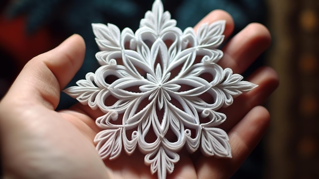 A person holding a paper snowflake in their hand generative ai image